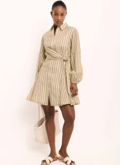 Khaki Stripe Wrap Mini Dress