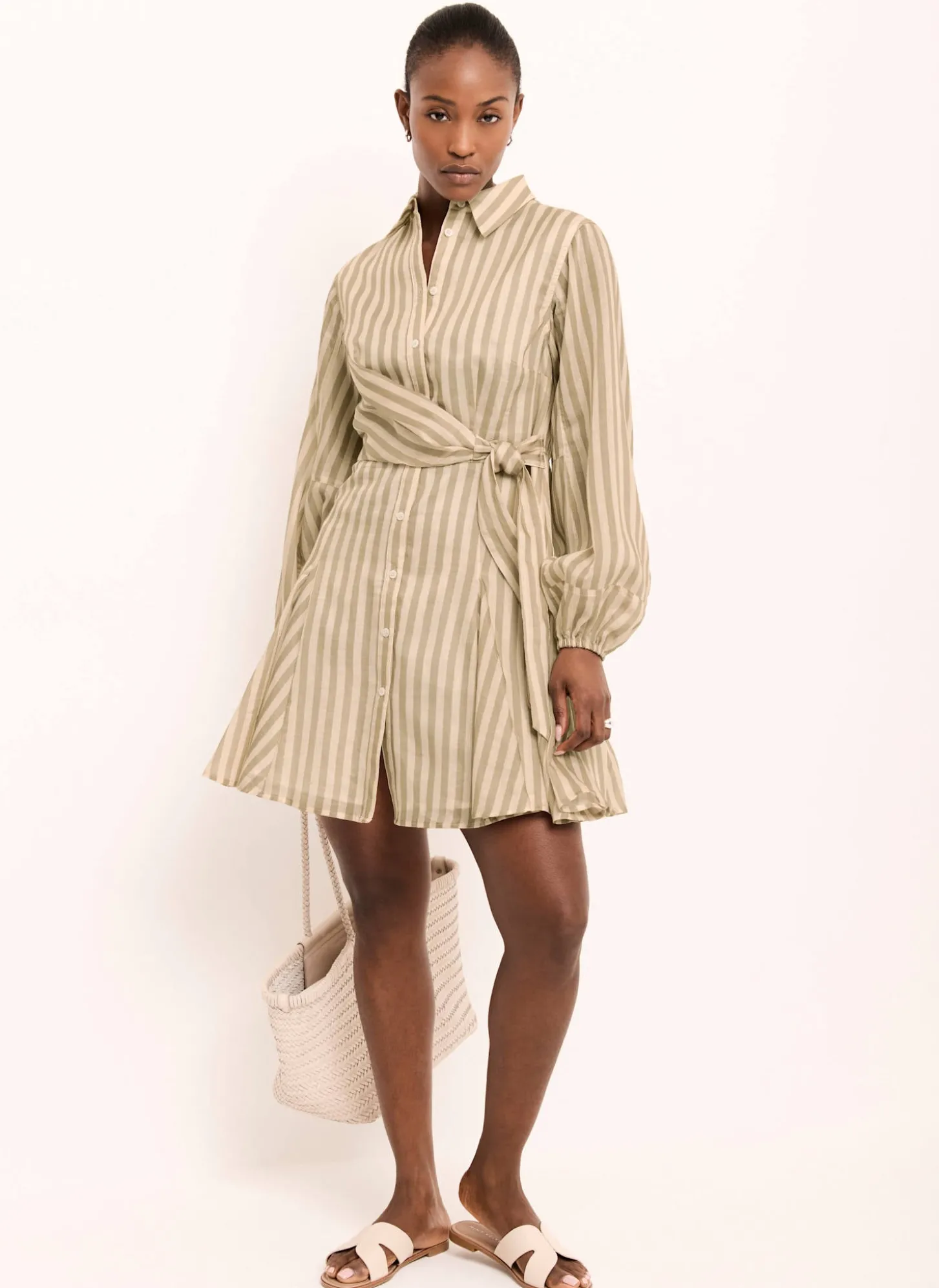 Khaki Stripe Wrap Mini Dress