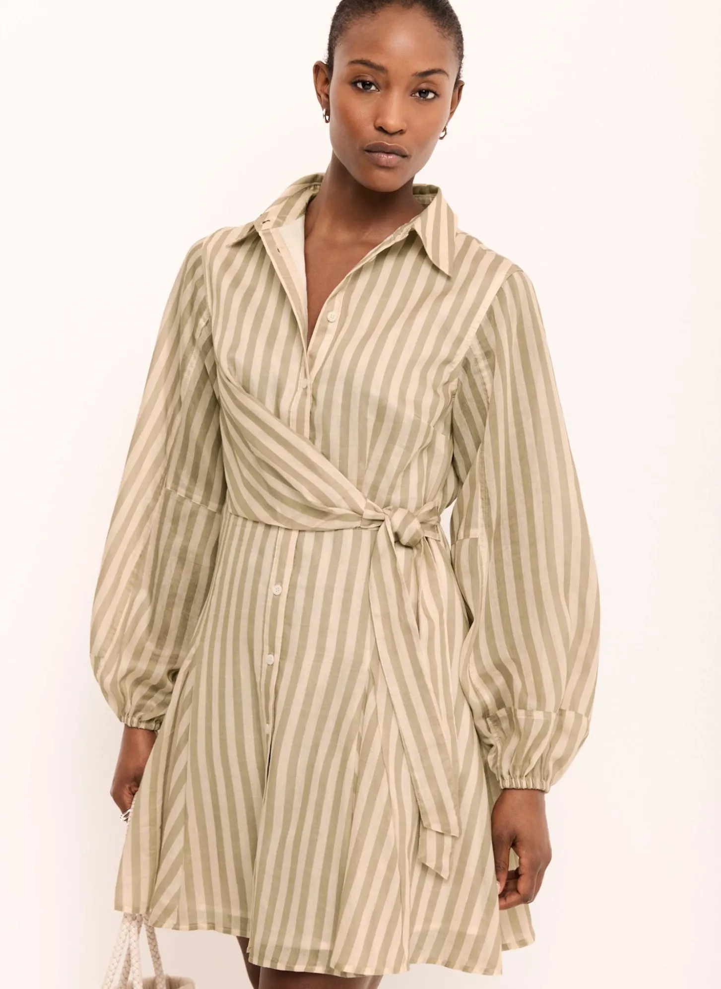 Khaki Stripe Wrap Mini Dress