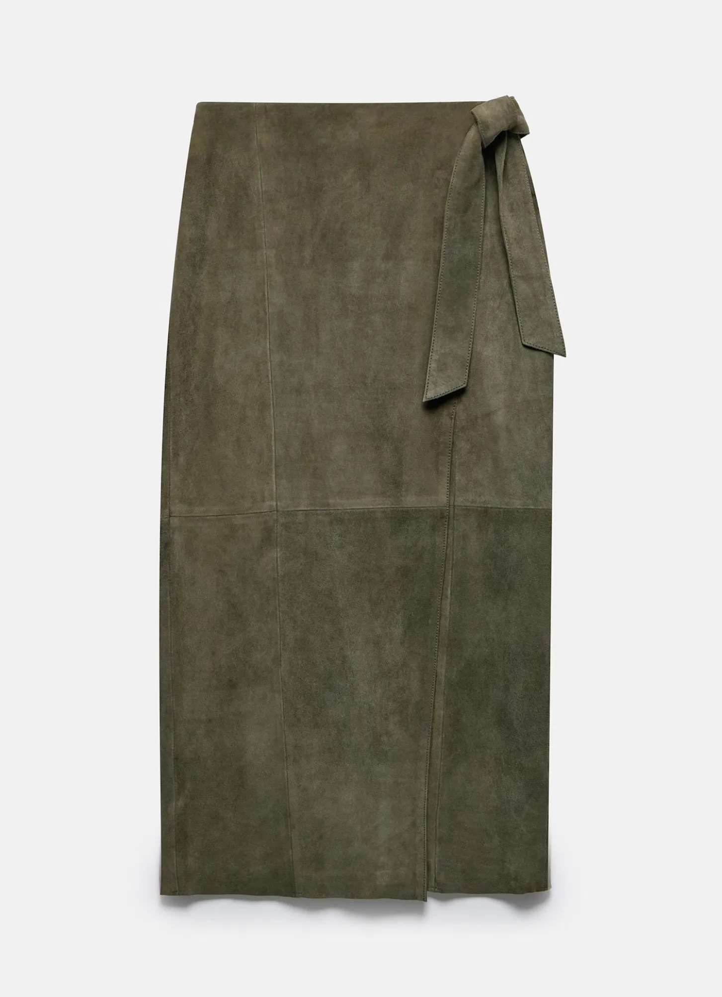 Khaki Suede Midi Skirt