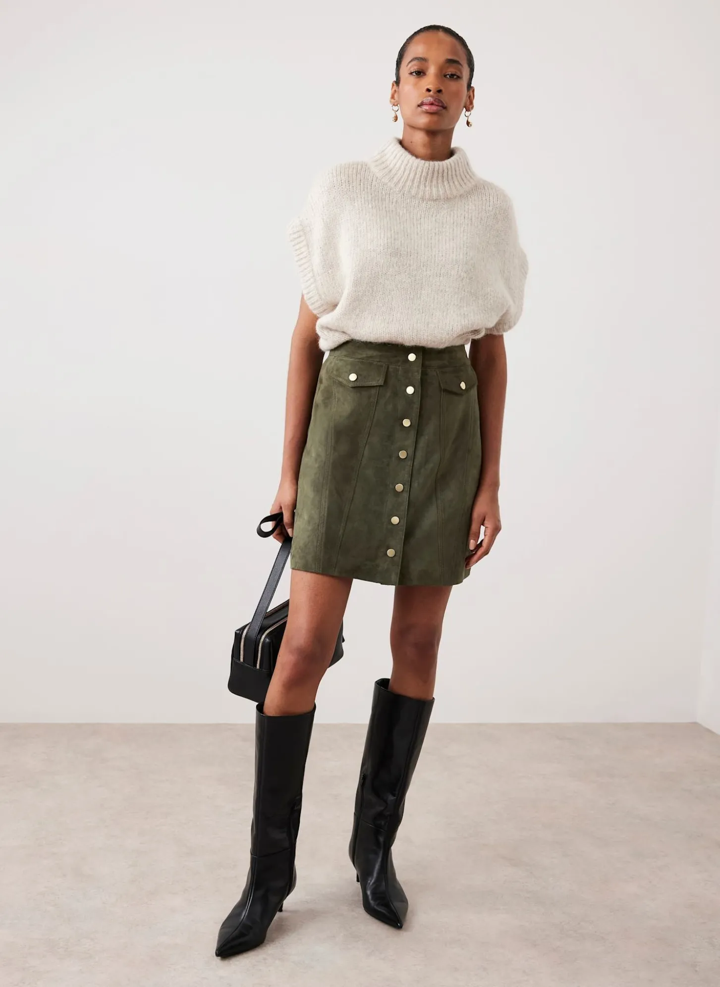 Khaki Suede Mini Skirt