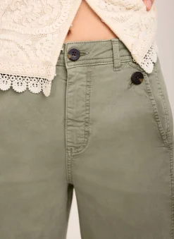 Khaki Washed Barrel Leg Chino Trousers