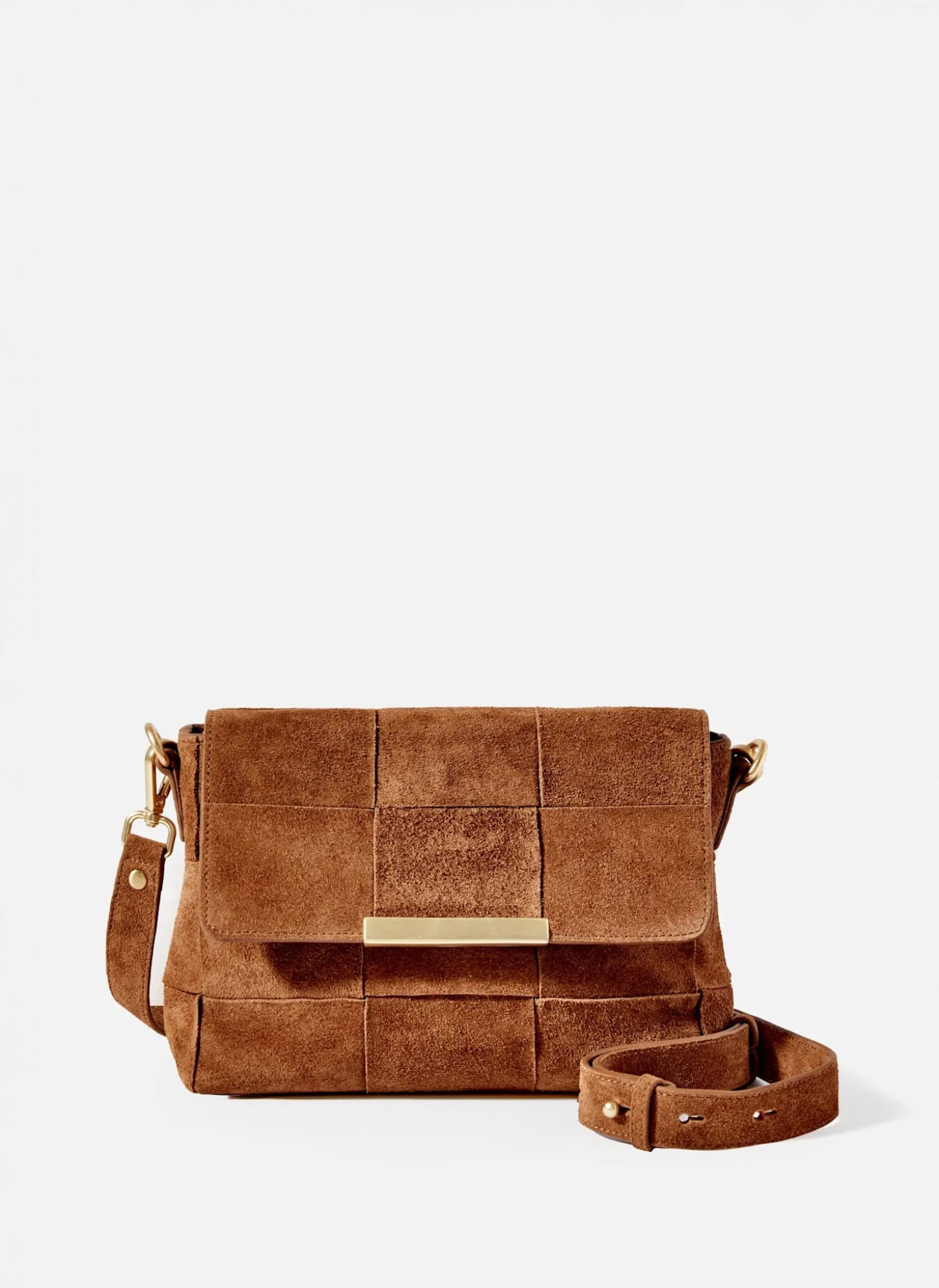 Lara Tan Suede Woven Crossbody Bag