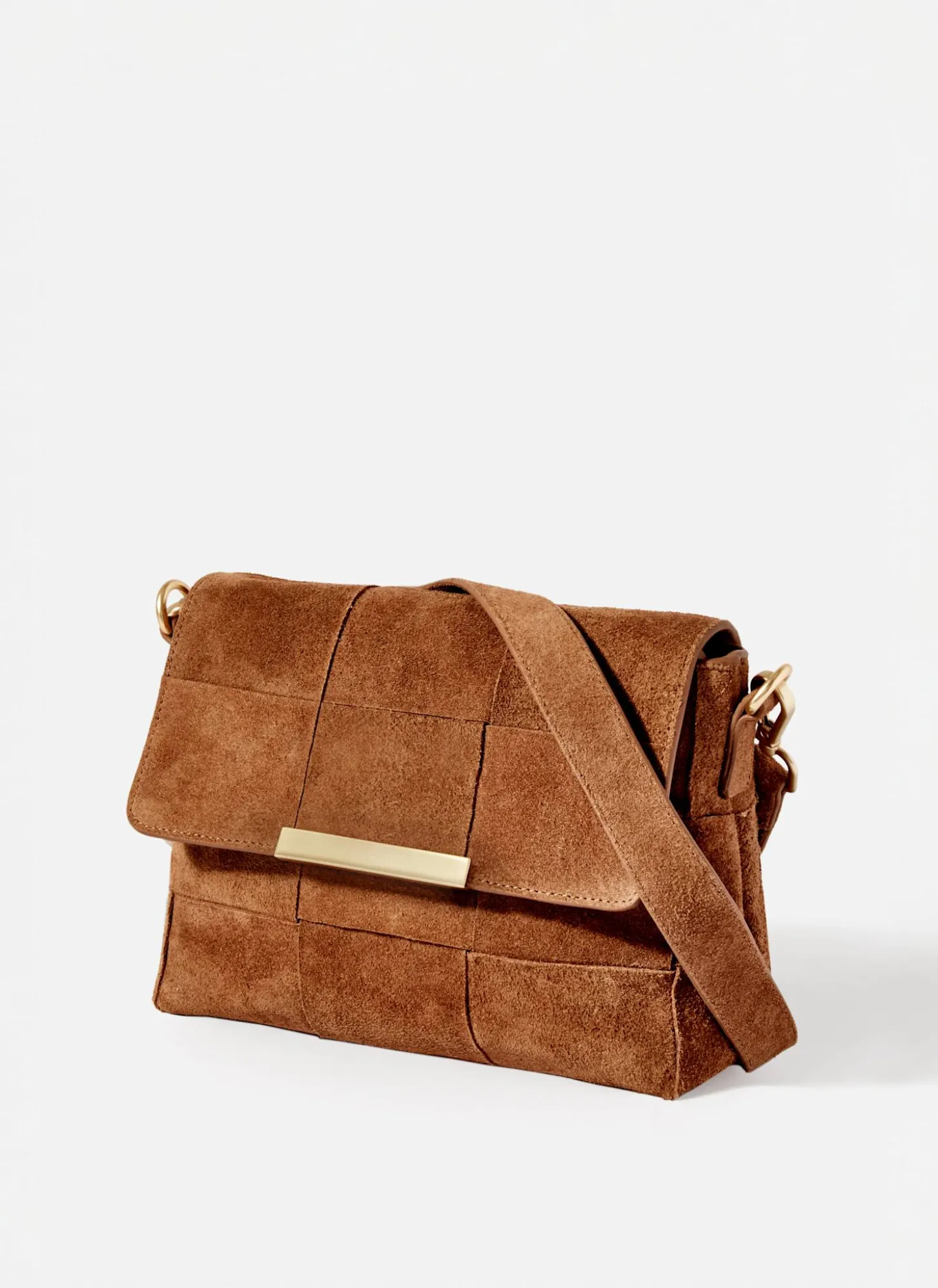 Lara Tan Suede Woven Crossbody Bag