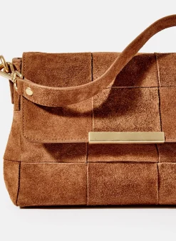 Lara Tan Suede Woven Crossbody Bag