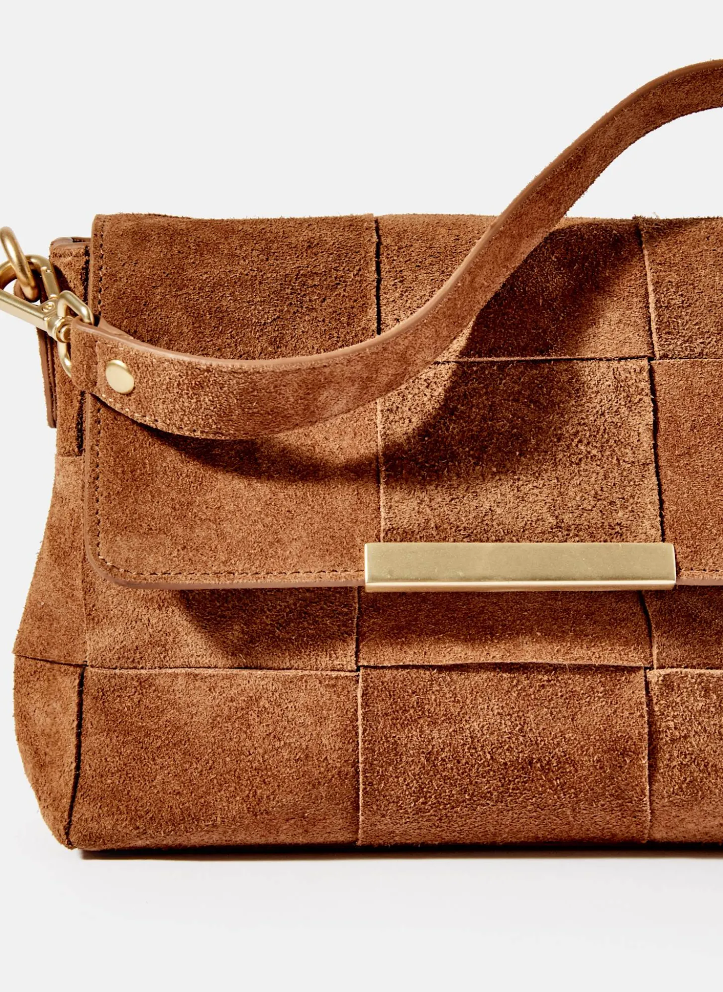 Lara Tan Suede Woven Crossbody Bag