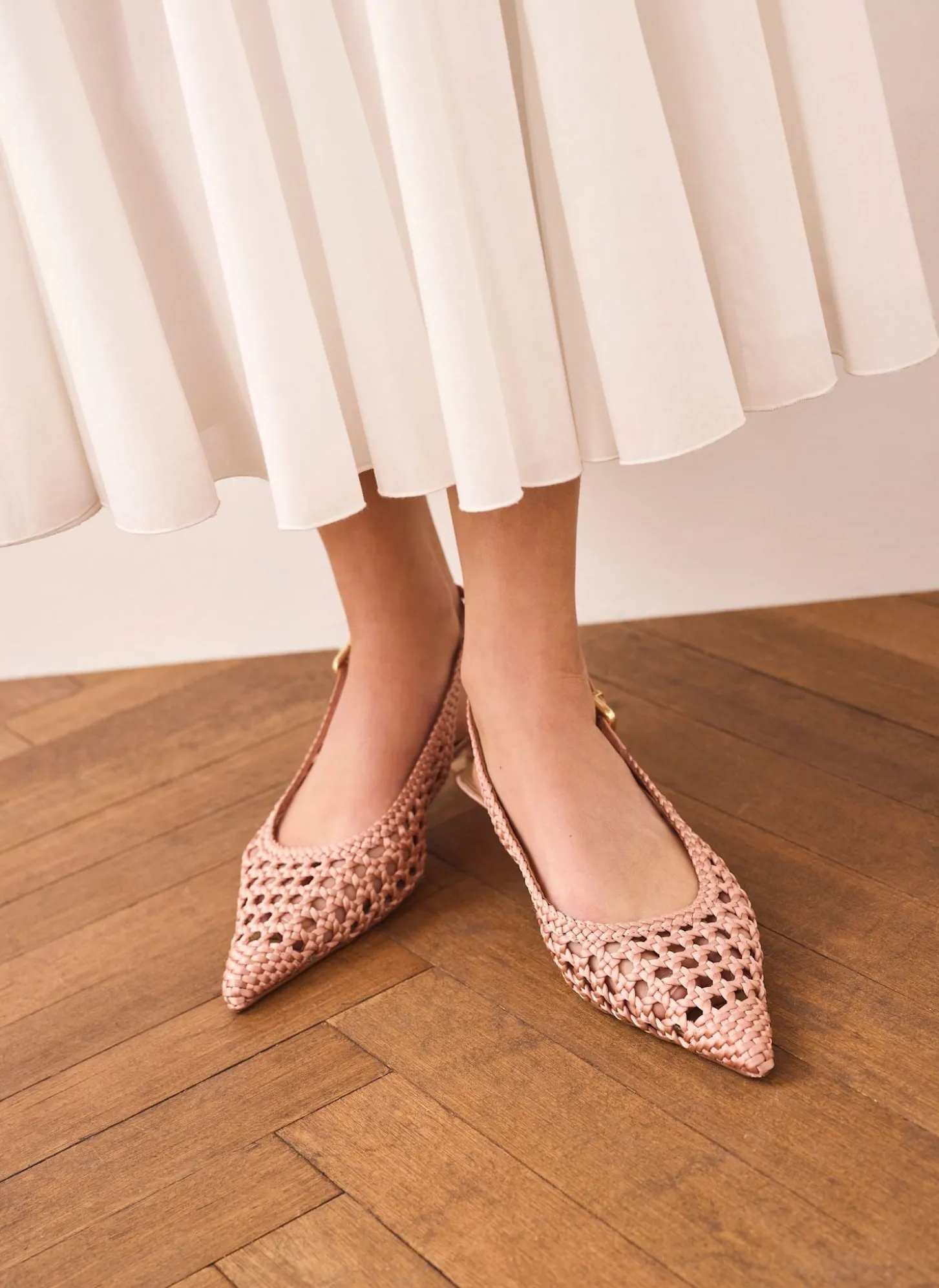 Lea Pink Woven Kitten Heels