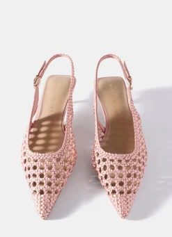 Lea Pink Woven Kitten Heels