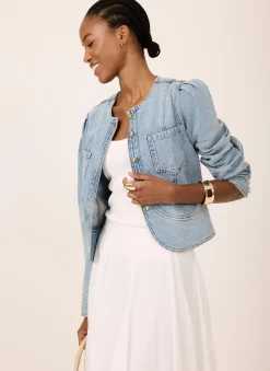 Light Indigo Collarless Denim Jacket
