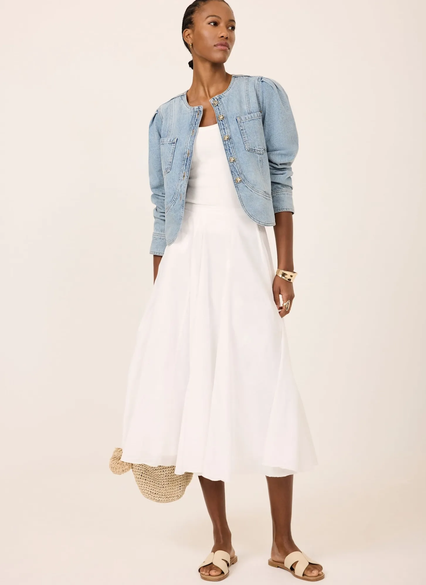 Light Indigo Collarless Denim Jacket