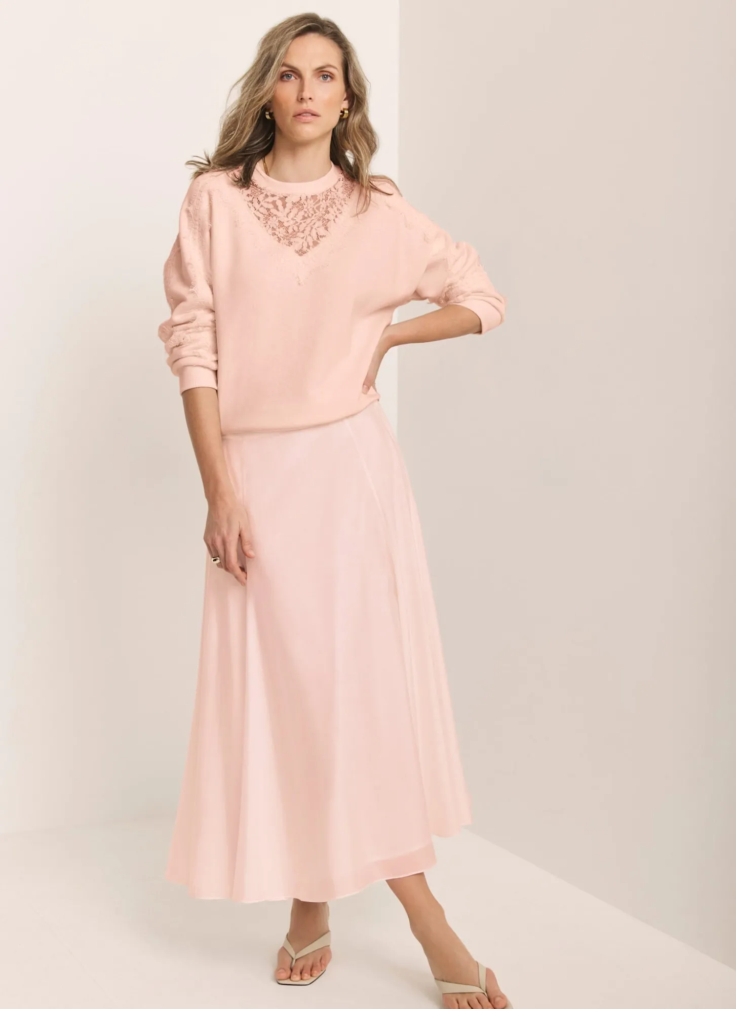 Light Pink A Line Midi Skirt