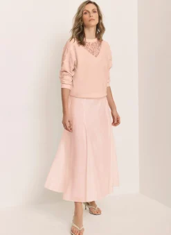 Light Pink A Line Midi Skirt