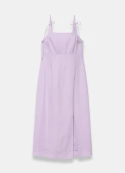 Lilac Linen Bow Detail Midi Dress