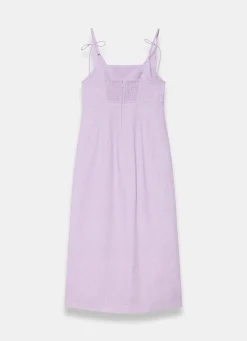 Lilac Linen Bow Detail Midi Dress