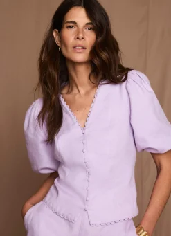 Lilac Linen Puff Sleeve Top