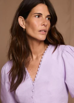 Lilac Linen Puff Sleeve Top