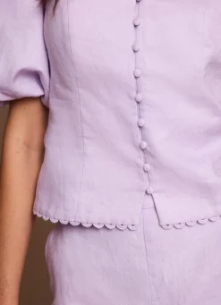 Lilac Linen Puff Sleeve Top