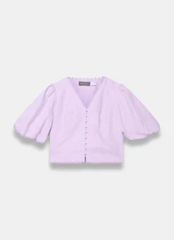 Lilac Linen Puff Sleeve Top