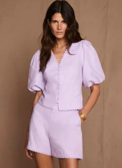 Lilac Linen Scallop Hem Shorts