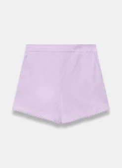 Lilac Linen Scallop Hem Shorts