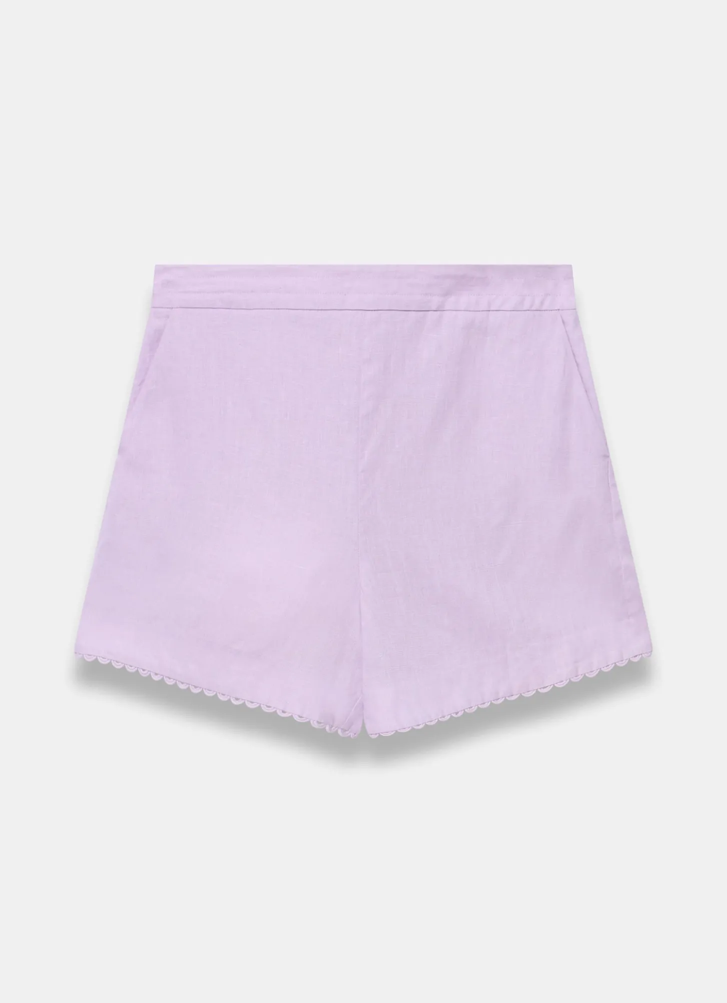 Lilac Linen Scallop Hem Shorts
