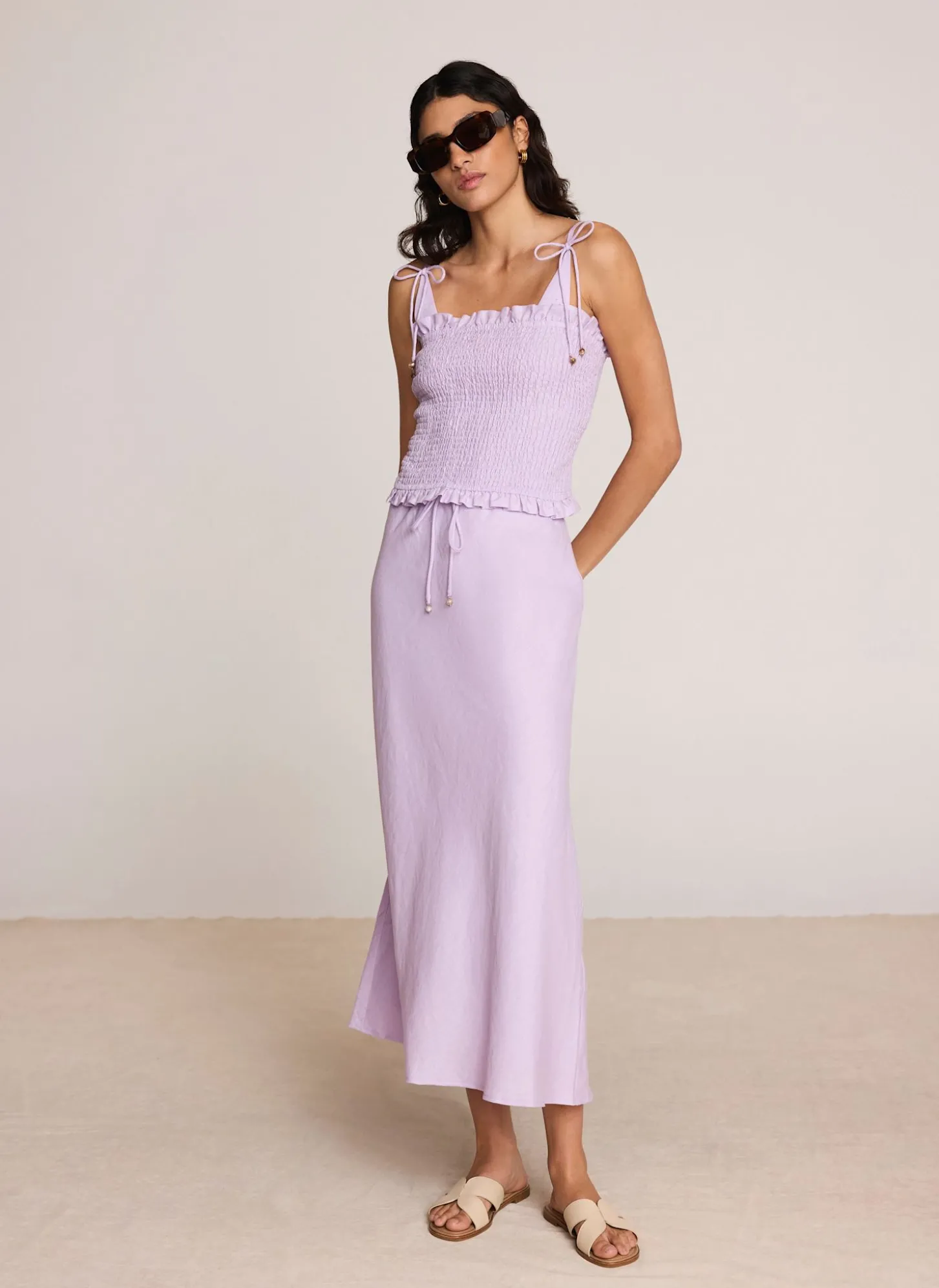 Lilac Linen Shirred Top