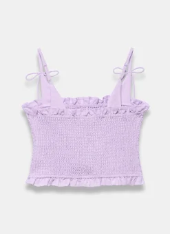 Lilac Linen Shirred Top