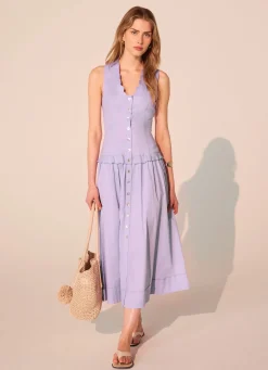 Lilac Ramie Drop Waist Midi Dress