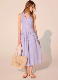 Lilac Ramie Drop Waist Midi Dress