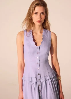 Lilac Ramie Drop Waist Midi Dress
