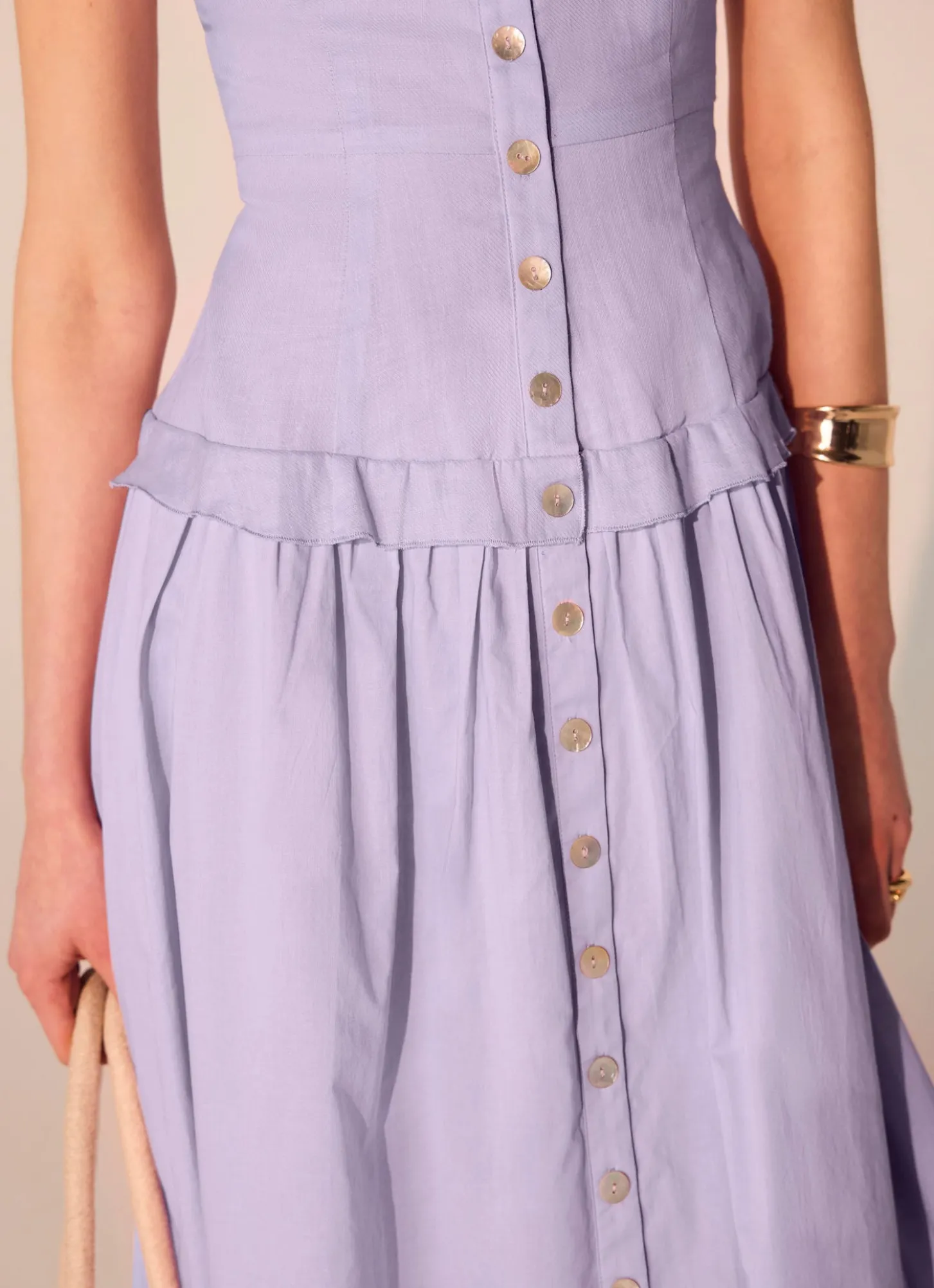 Lilac Ramie Drop Waist Midi Dress