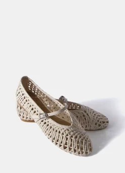 Lily Cream Woven Ballet Flat Pumps