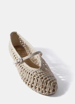 Lily Cream Woven Ballet Flat Pumps