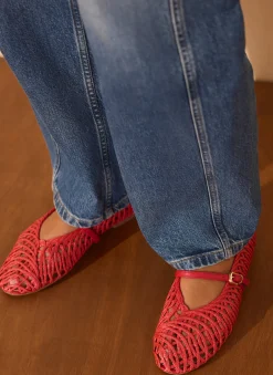 Lily Red Woven Ballet Flat Pumps