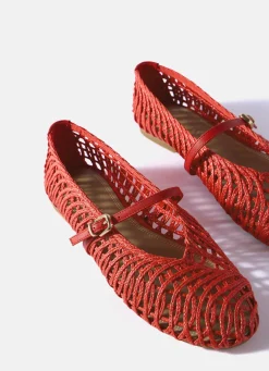 Lily Red Woven Ballet Flat Pumps