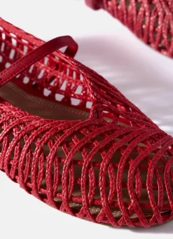 Lily Red Woven Ballet Flat Pumps