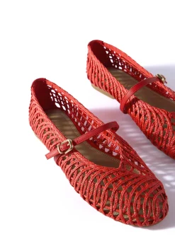 Lily Red Woven Ballet Flat Pumps