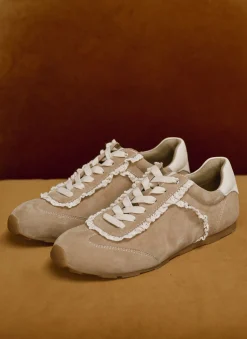 Lina Neutral Suede Lace Detail Trainers