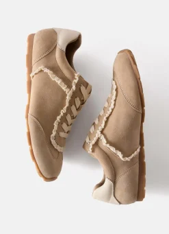 Lina Neutral Suede Lace Detail Trainers