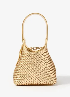 Lola Gold Leather Woven Bucket Bag