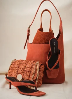 Lola Orange Suede Woven Bucket Bag
