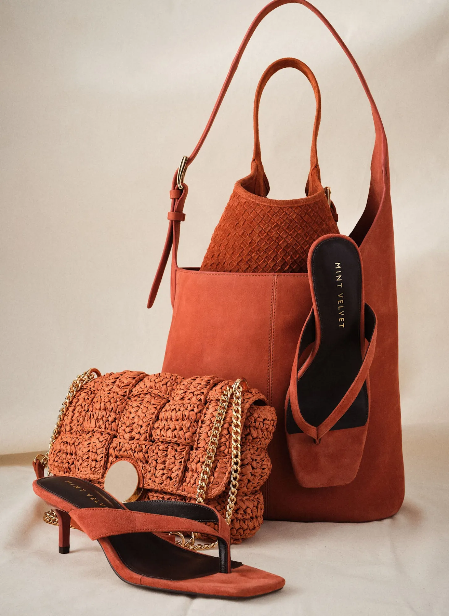 Lola Orange Suede Woven Bucket Bag