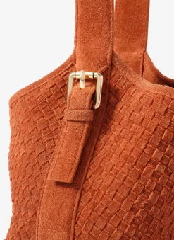 Lola Orange Suede Woven Bucket Bag