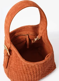 Lola Orange Suede Woven Bucket Bag