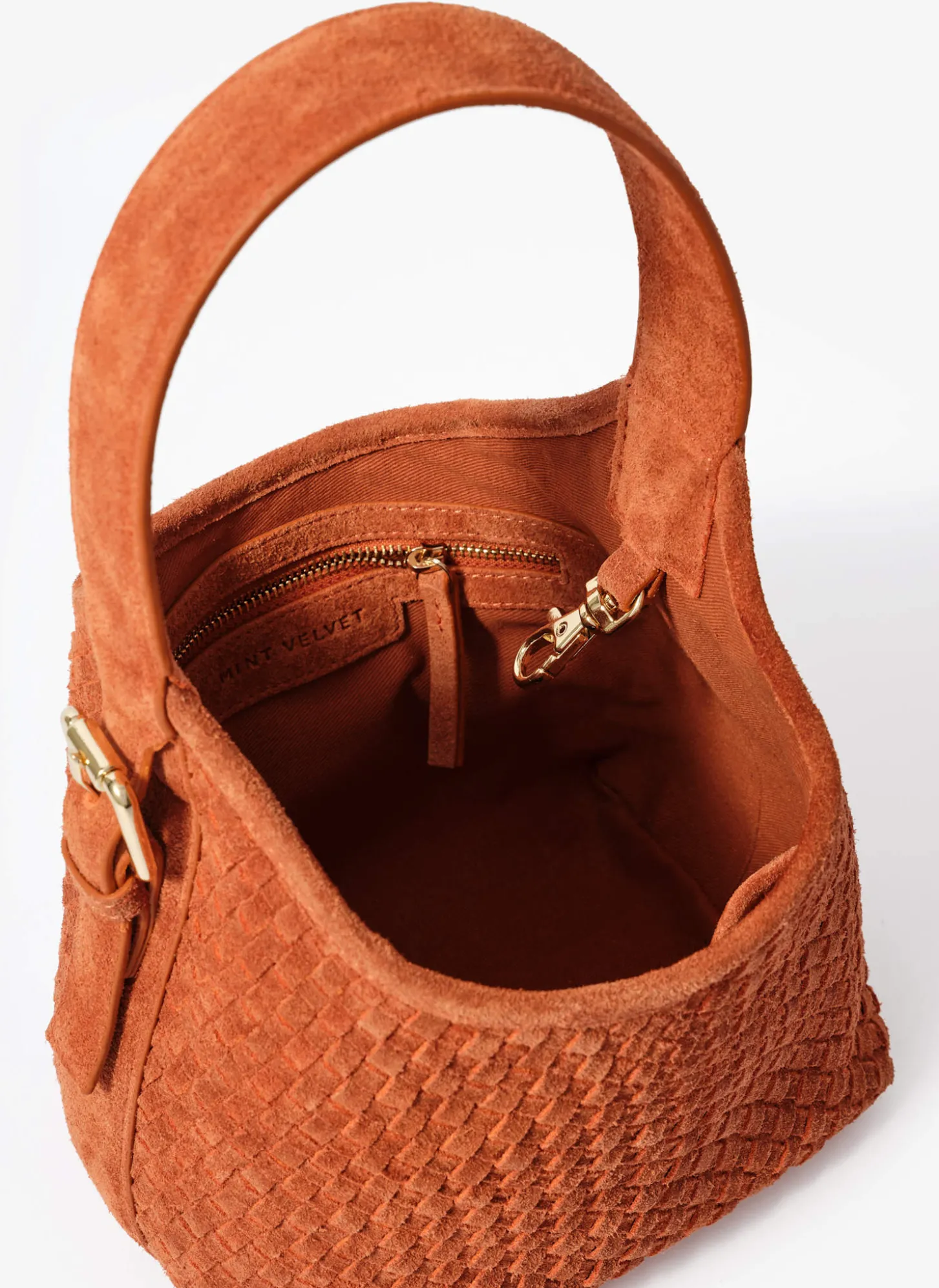 Lola Orange Suede Woven Bucket Bag