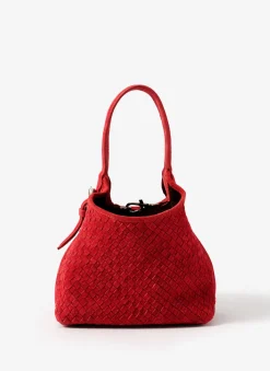 Lola Red Suede Woven Bucket Bag