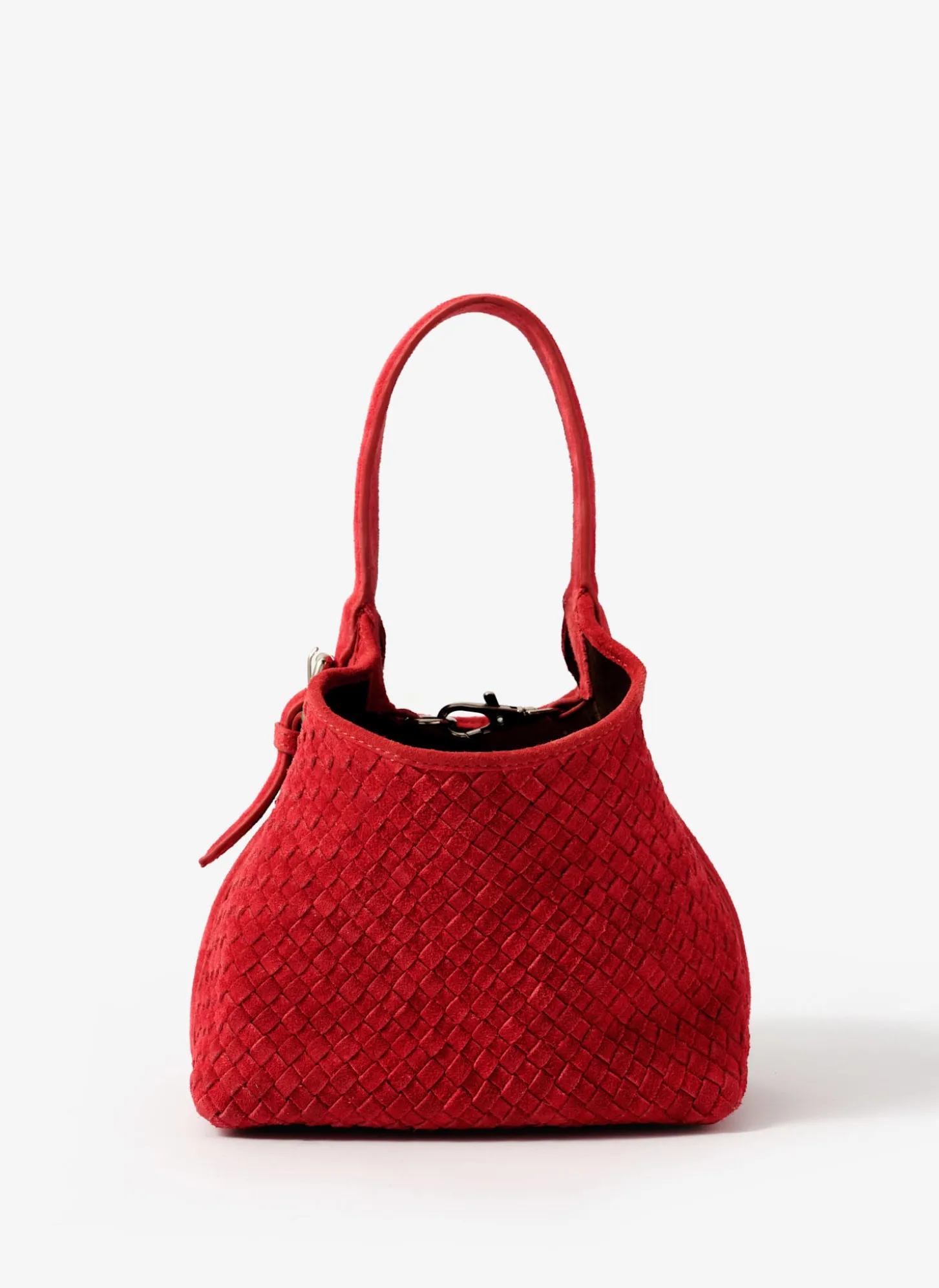 Lola Red Suede Woven Bucket Bag
