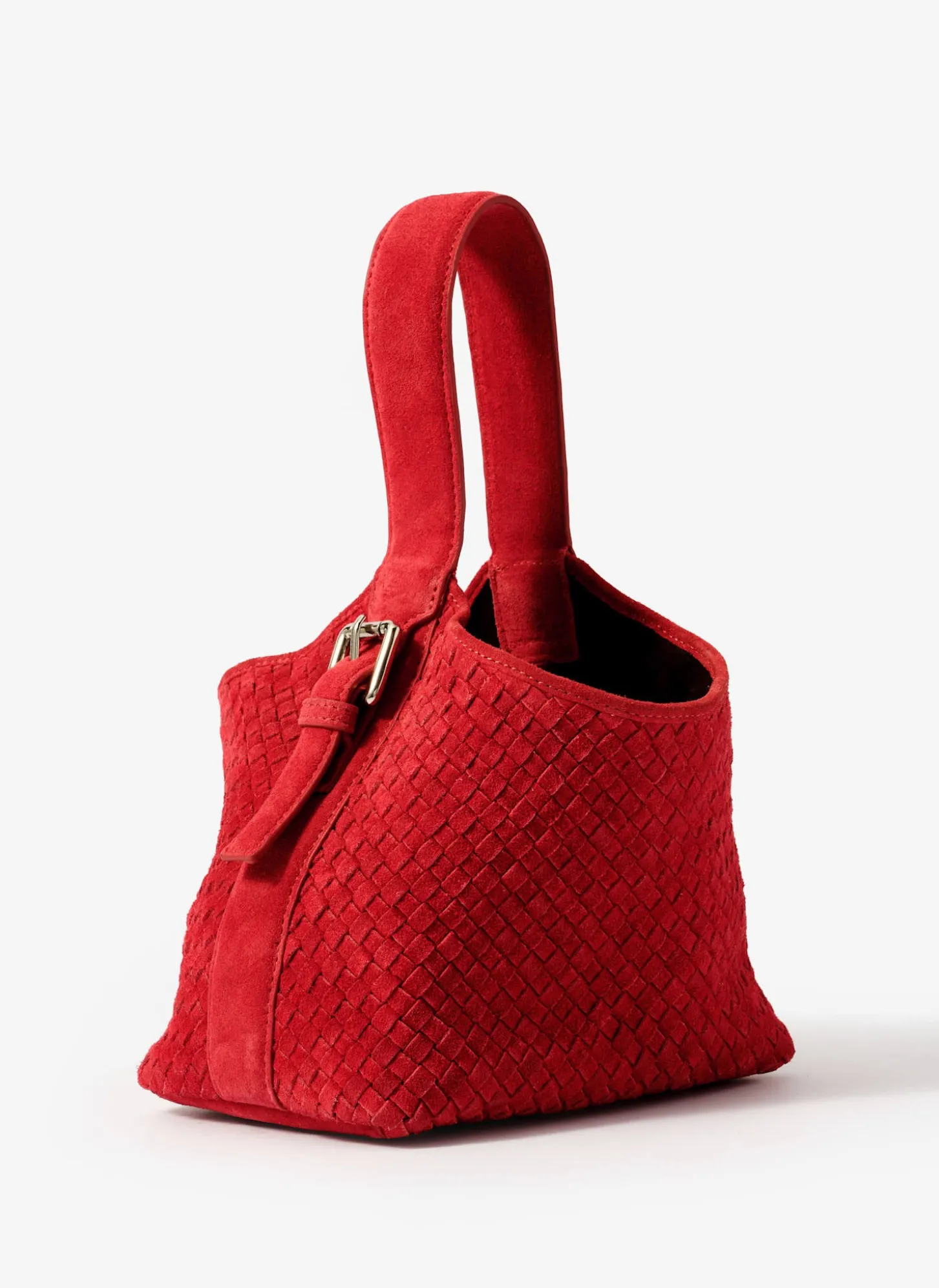 Lola Red Suede Woven Bucket Bag