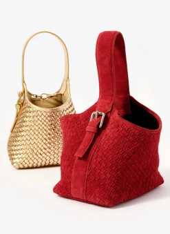 Lola Red Suede Woven Bucket Bag