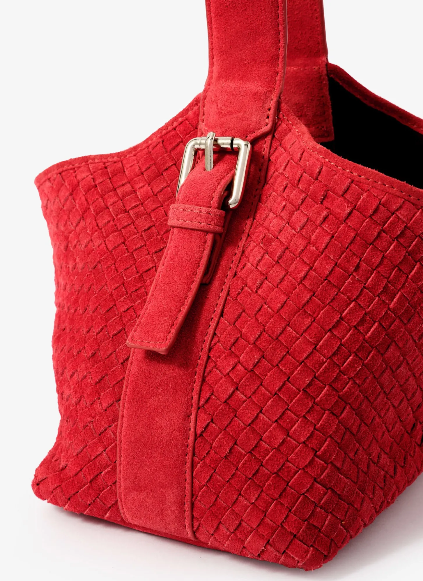 Lola Red Suede Woven Bucket Bag